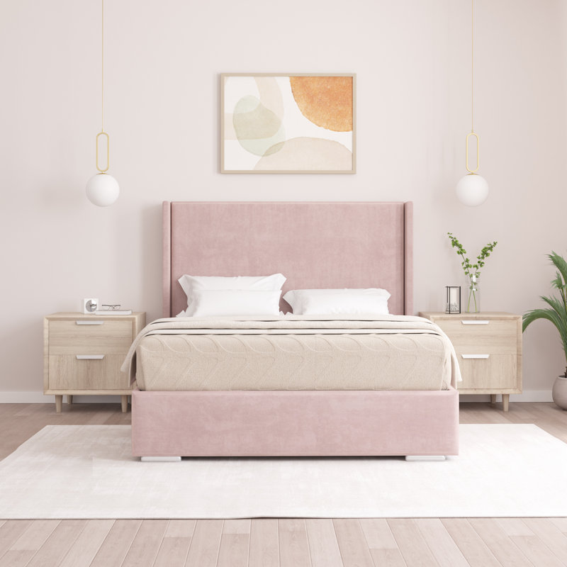 Chelby Upholstered Bed, Pink, Double (4'6)