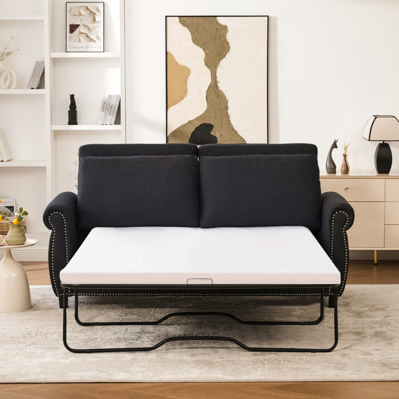 Lit-couchette 2 en 1 Modern Linen, canapé-lit gris foncé de 81,5 po, confortable pour les petits espaces, matelas en mousse à mémoire de forme de 3,35 po, tissu, assemblage facile, coussins de siège en éponge à haute densité, stable