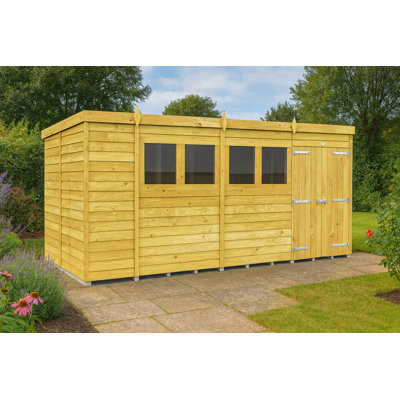 14ft x 6ft Pent Shed - Double Door with Windows
