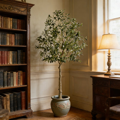 6 FT Artificial Olive Tree, Lifelike Green Fake Potted Tree for Home Office Warehouse Decor Indoor Outdoor