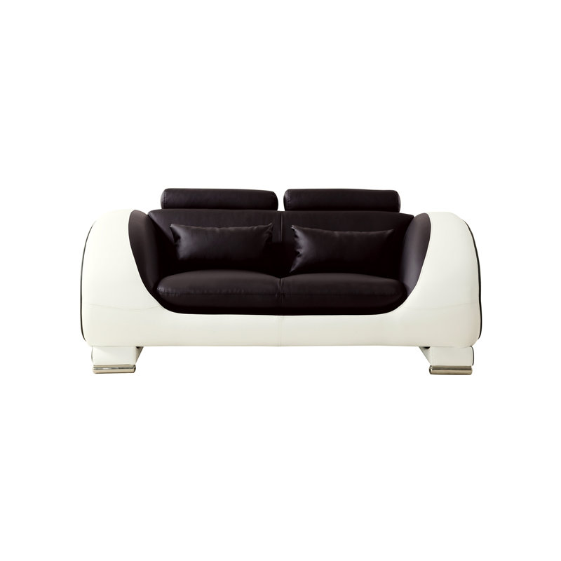 Shryock 65" Faux Leather Round Arm Loveseat, Dark Chocolate/Cream