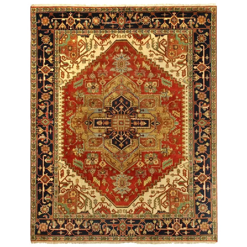 Serapi Oriental Hand-Knotted Wool Area Rug in Beige/Black/Red, Rectangle 12' x 18'