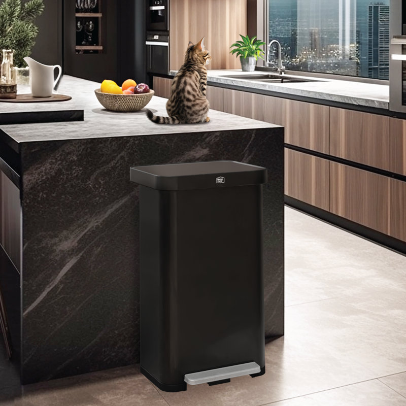 Grande poubelle de cuisine en acier inoxydable 19 gallons avec couvercle à fermeture douce et rebord à collerette