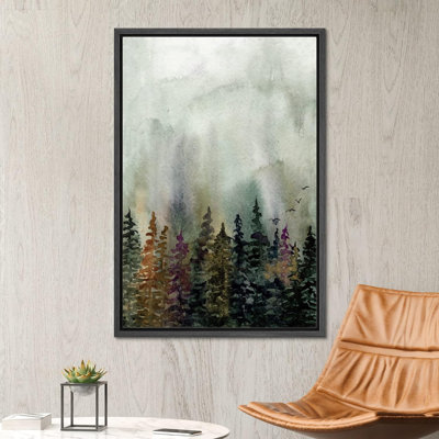 «Woodland Forest Landscape», arbres vert et mauve à l'aquarelle