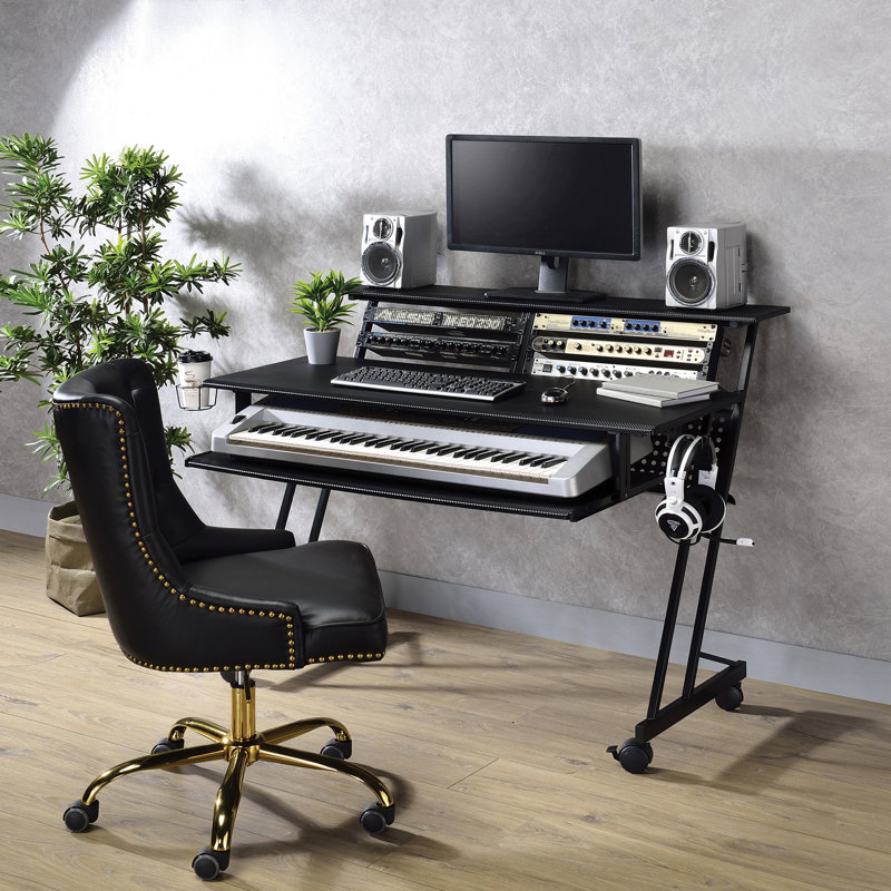 Music Recording Studio Desk with Keyboard Tray, Black
