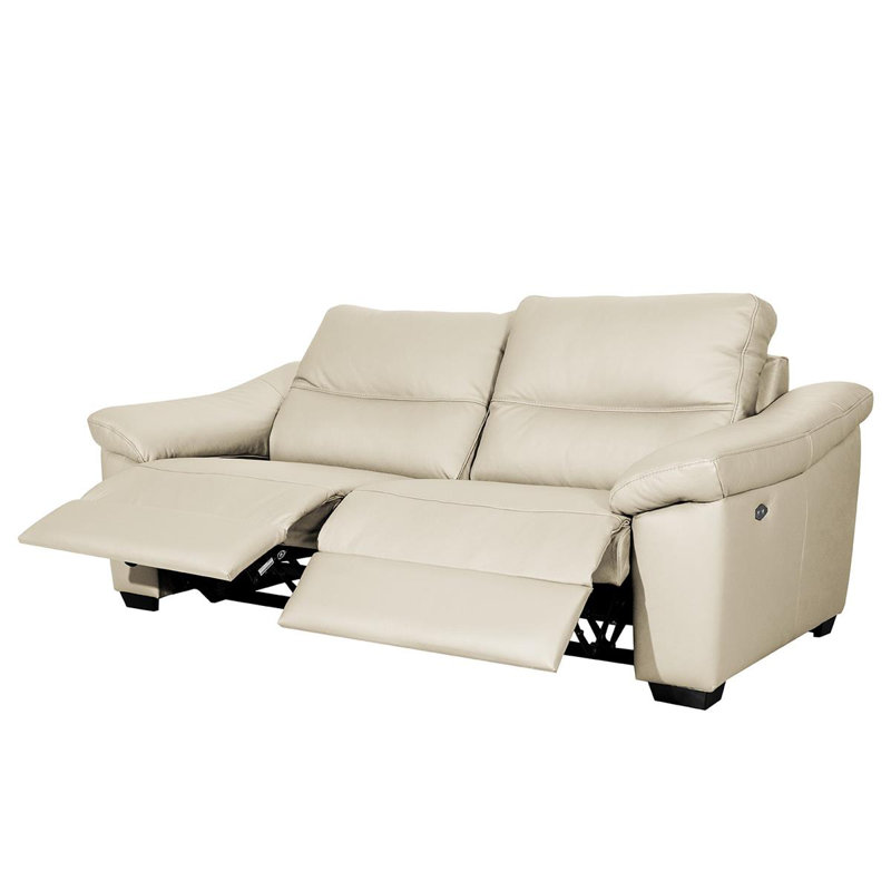 Edeltrudis Genuine Leather 2 Seater Reclining Sofa, Cream, 100cm H x 212cm W x 95cm D