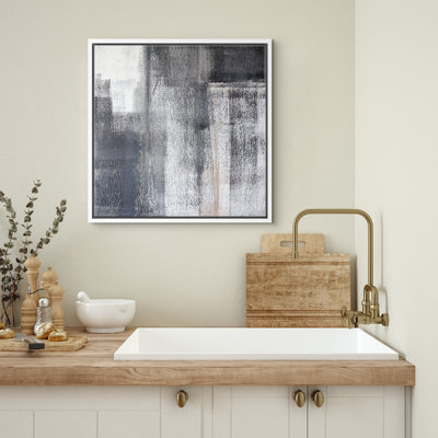 Faded Black, Gray White Color Field Abstract Shapes Modern Art Alternative Dramatic Cool Framed On Canvas Print