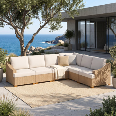 Ensemble de 6 pièces de sièges de patio en rotin avec coussins