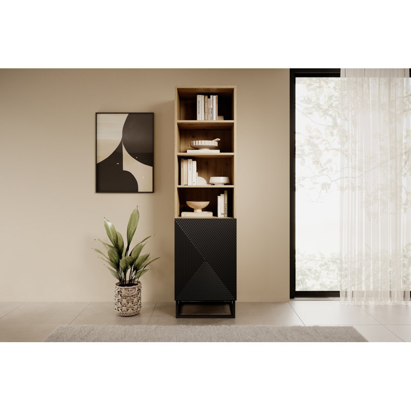 Azjon 190cm H x 50cm W Standard Bookcase, Artisan/Black