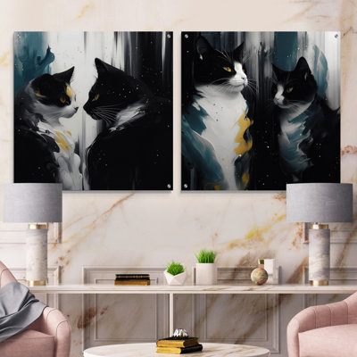 White And Black Captivating Cats I - Cat Kittens Acrylic Wall Art Glass Set Of 2