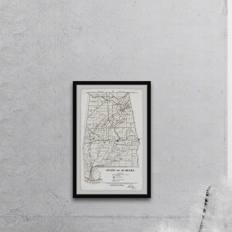 Gray Alabama State - Reproduction d'art graphique sur papier encadré, H 12 po x l 8 po x P 1,5 po
