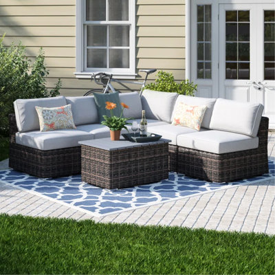 4 avec coussins, entièrement assemblé, aluminium antirouille, ensemble de socialisation de patio rempli de mousse et résistant aux intempéries, avec cadre, tissé à la main, canapé modulaire réversible, facile à entretenir
