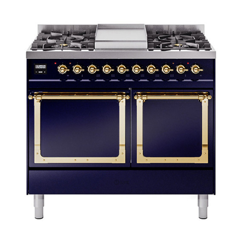 ILVE Nostalgie II Noblesse 40 in Dual Fuel Range, Liquid Propane, Midnight Blue/Brass