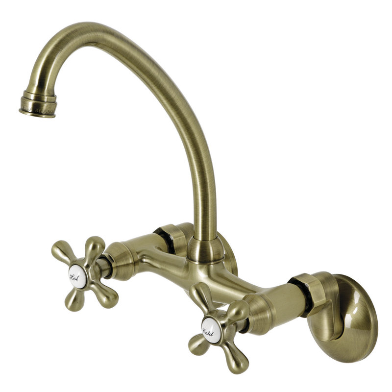 Kingston Brass Kingston Double-Handle 2-Hole Wall-Mount Bridge Kitchen Faucet, Vintage Brass