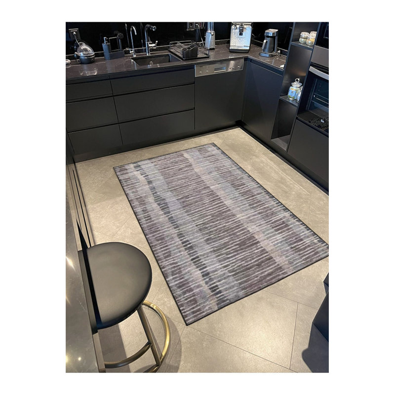 Tapis décoratif rayé brun à motif décoratif moderne lavable à la machine, Carré 3 pi 3 po