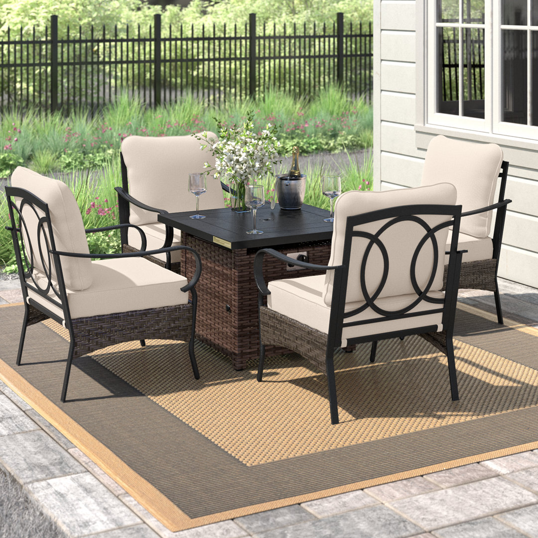 Arwand 4-Person Outdoor Conversation Set with Fire Pit Table Lark Manor™
