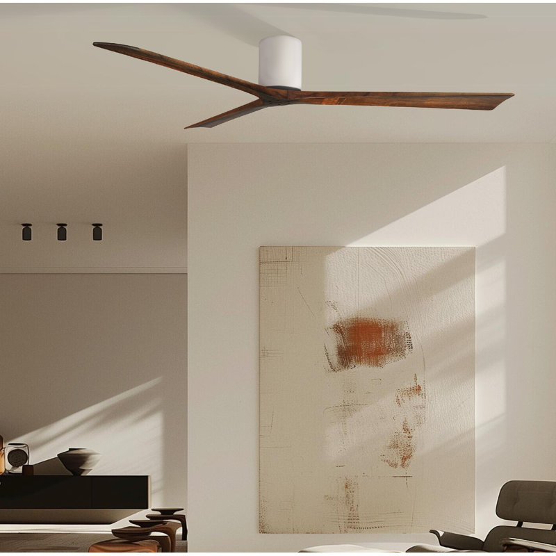 60" Irene 3-Blade Hugger Ceiling Fan with Wall Remote, Gloss White, 72", Walnut Tone