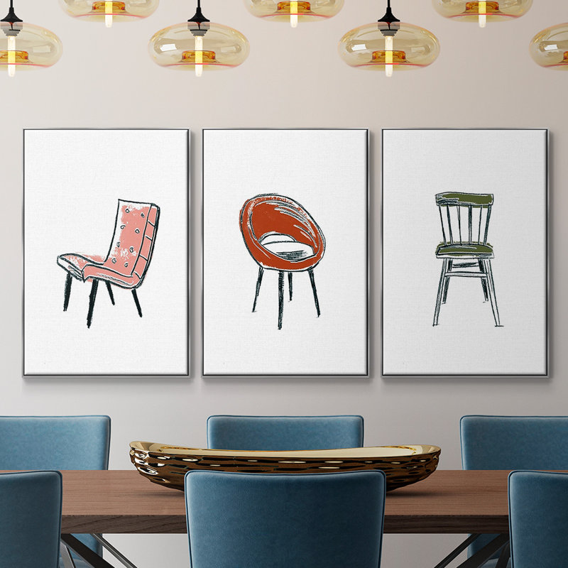" Take A Seat IV " 3 - Pieces, 27" H x 54" W x 2" D, Silver Framed