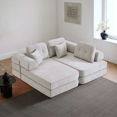 Canapé de 104 po sans os, canapé modulaire compressé avec méridienne, canapé modulaire à assise profonde et canapé modulaire en chenille avec mousse à mémoire de forme, sans assemblage requis