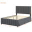 Lit plateforme tapissier avec lit gigogne simple et 3 tiroirs, tissu en lin-698648370