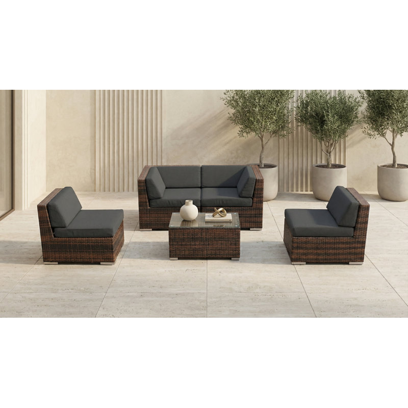 Billyjo Wicker 4 - Person Seating Group with Cushions - No Assembly, Mixed Brown, Supercrylic Gray