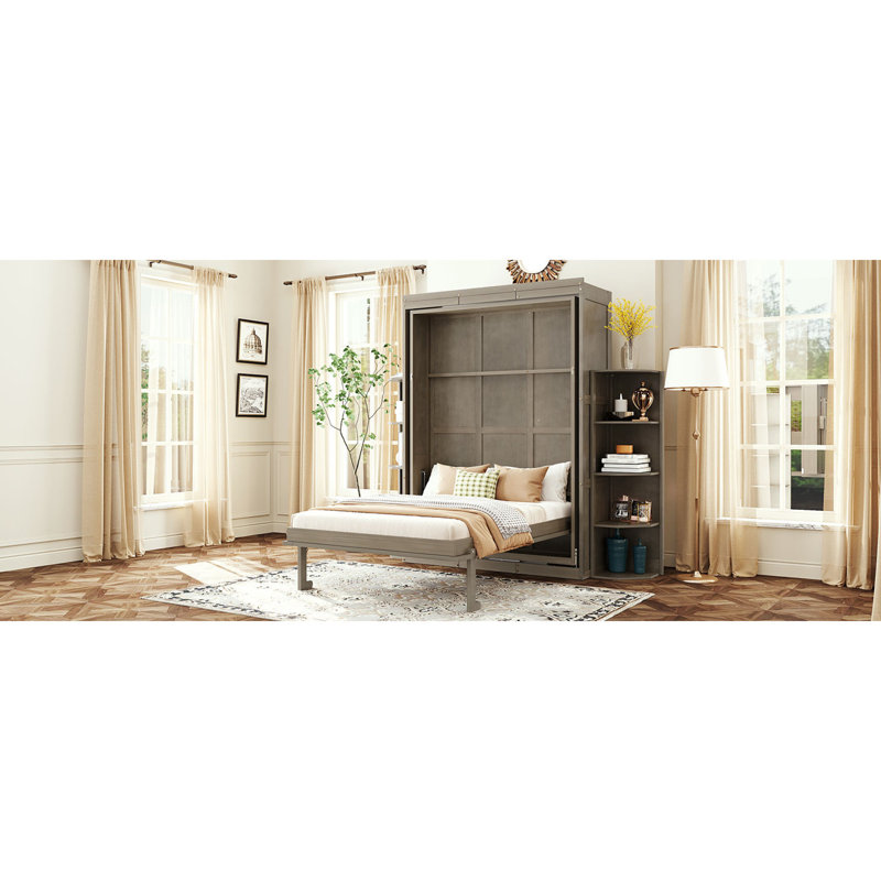 Grands lits escamotables gris en MDF peu encombrants, conception multifonctionnelle moderne pour la maison
