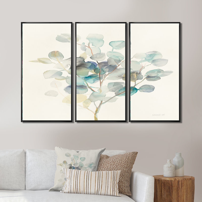 Feuilles d'eucalyptus I - ensemble d'art mural sur toile traditionnel encadré de 3