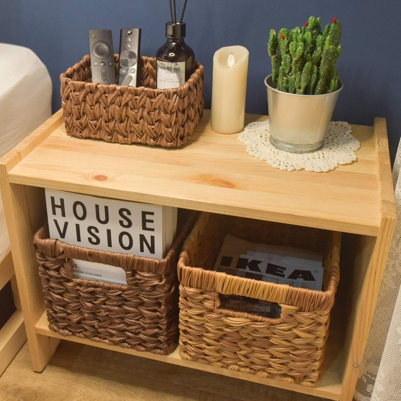 3 Pack Wicker Storage Baskets: Shelf & Vanity Organizing, Brown