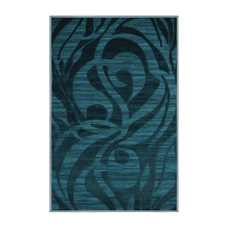 Tapis bleu abstrait lavable à la machine, Tapis de couloir 2 pi x 5 pi
