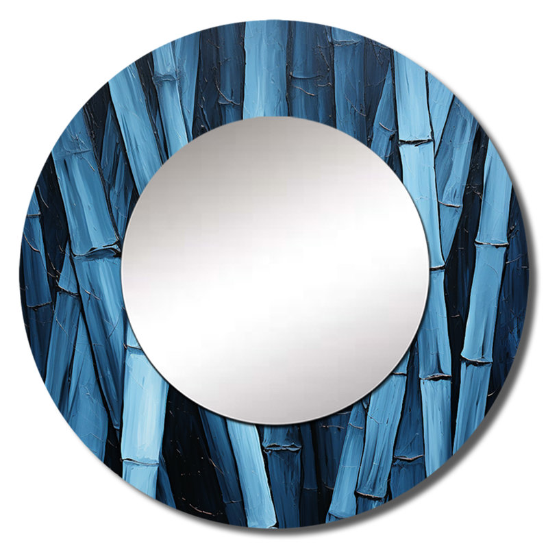 Serenity In Wild Blue Bamboo - miroir en bambou, miroir mural rond bleu, impression sur métal, 29 po x 29 po