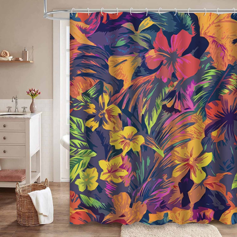 Tissu botanique avec 12 crochets, Hibiscus Aloha, L 72 po x l 72 po