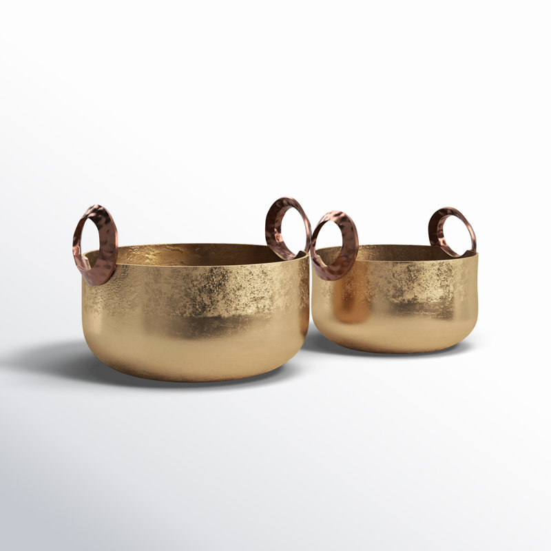 Heron Set of 2 Metal Bowls - 10" and 12" Aluminum Bowl Set in Metallic Gold - Decorative Pair for Home Use