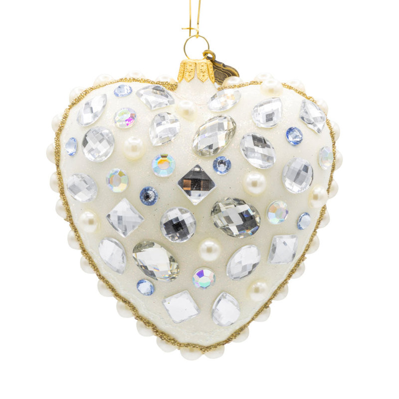 Ornement en forme de cœur opale bejewelée