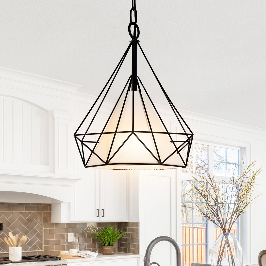 1-Light Down Pendant with Black Finish – For Dining Room, Kitchen, Foyer – E26 LED Compatible – Adjustable Height, Geometric Layered Cage Design Wrought Studio™ 