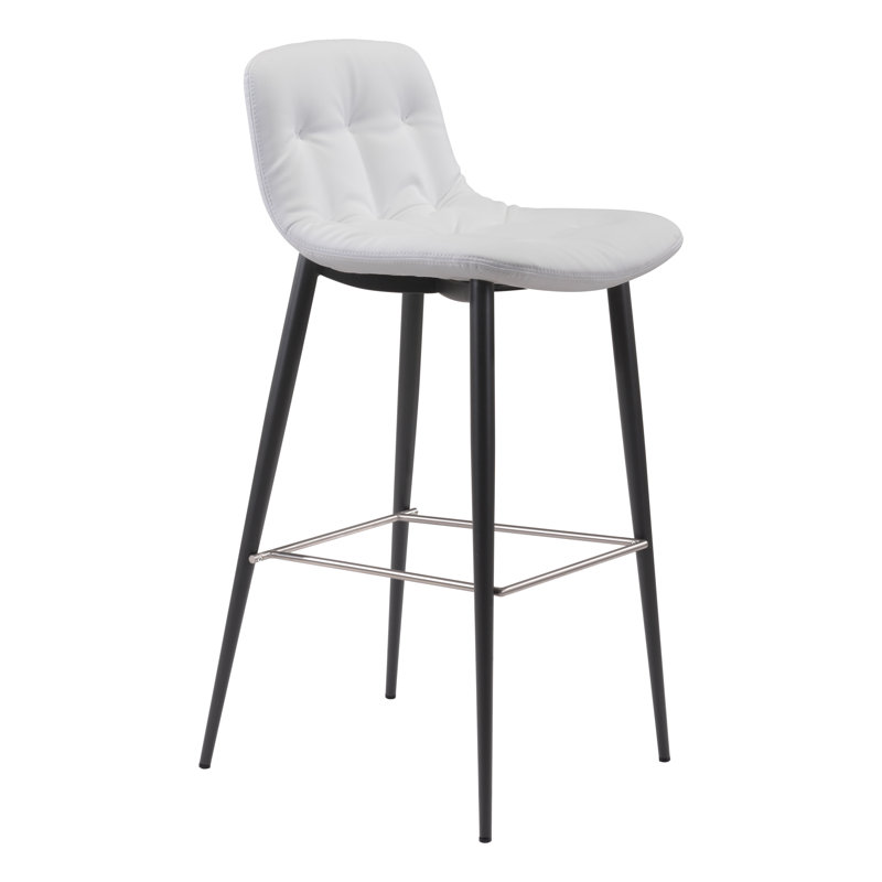 Modern White Tufted Bar Stool with Stainless Steel Legs