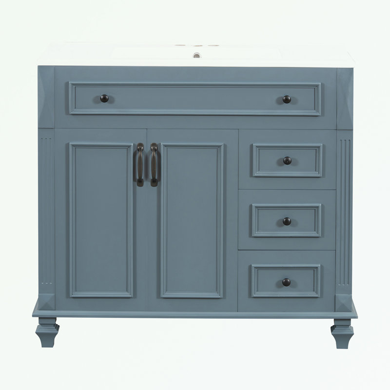 Meuble-lavabo de salle de bain avec lavabo, tiroir rabattable, 3 tiroirs et tablette réglable, Blue Grey