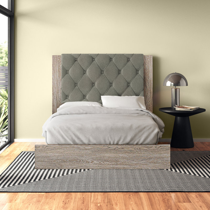Upholstered Platform Bed, California King, Cream