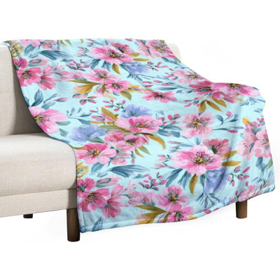 Muted Multicolor Floral Garden Warm Lightweight Fleece Blanket, 30 x 40 in