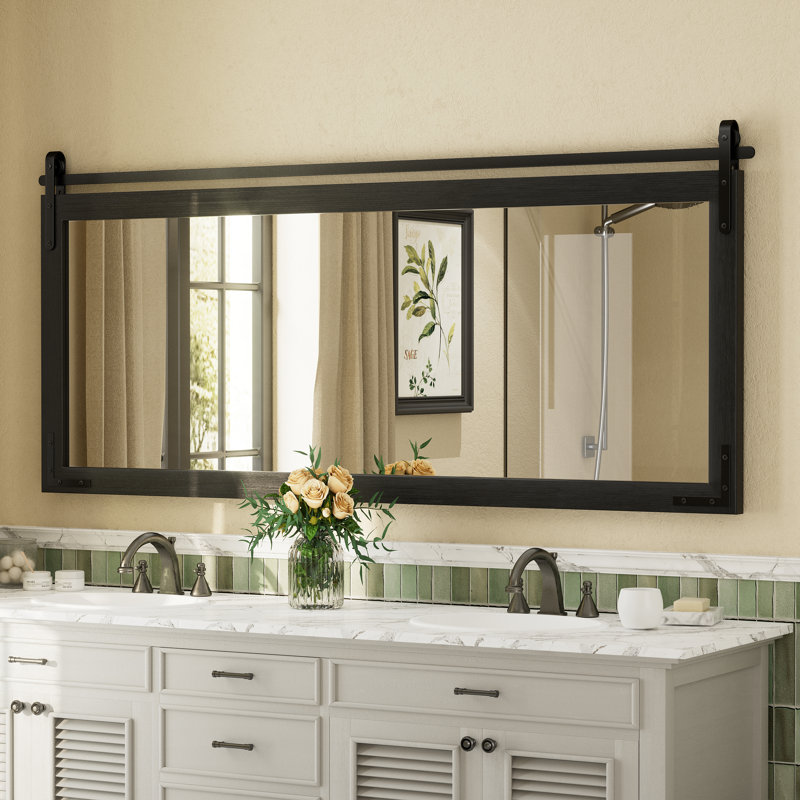 Miroir mural Amara Rustic Farmhouse, 72 po x 32 po; Horizontale, Noir