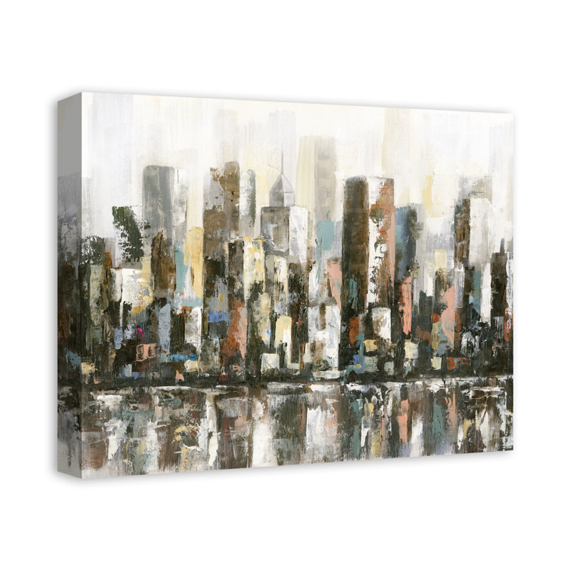 Paysage urbain réfléchissant - Peinture, Toile tendue, H 16 po x l 20 po x P 1,25 po