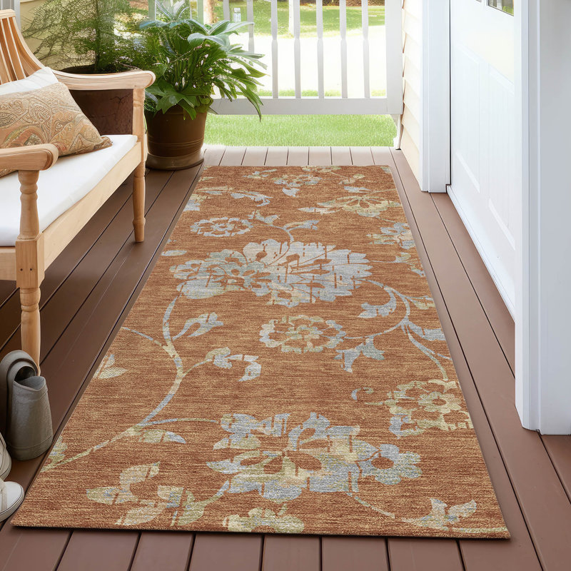 Malek Washable Floral Indoor / Outdoor Rug, Runner 2'3" x 7'6"