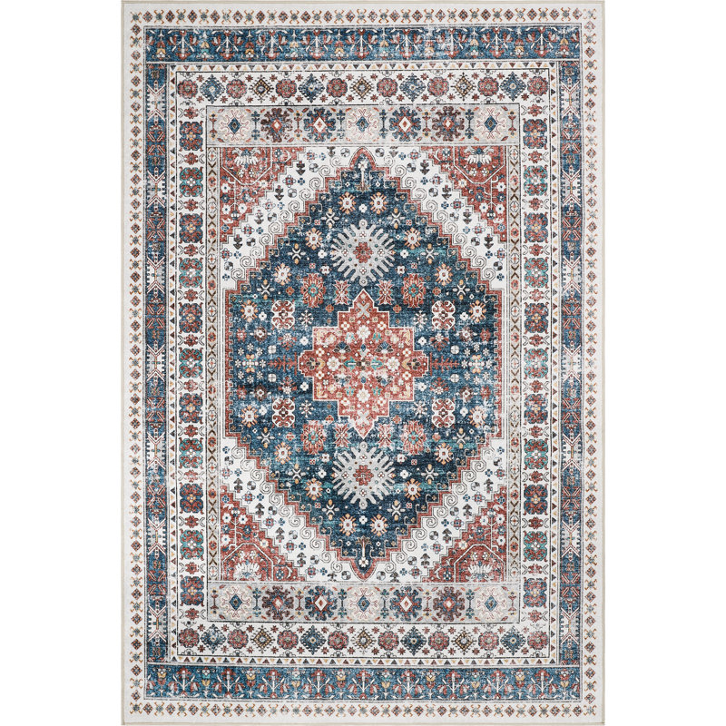 Medallion Non Slip Washable Rug(Red), Rectangle 4' x 6'