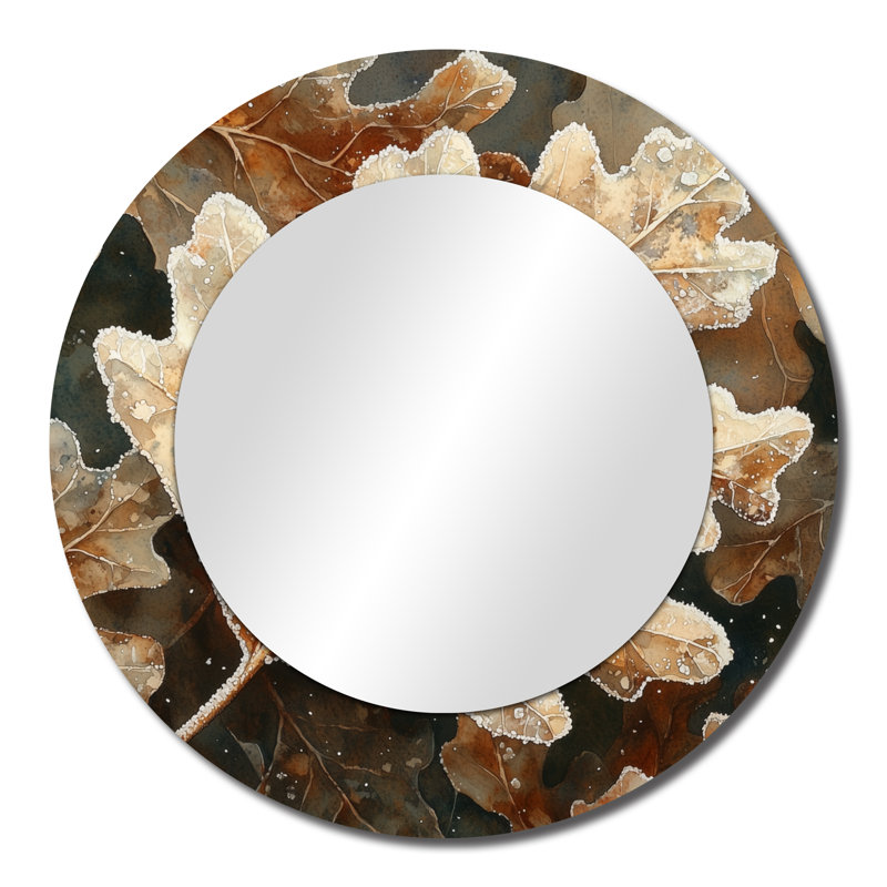 Frosty Oak Leaf I - Leaves Accent Wall Mirror - Printed On Metal, 23" x 23"