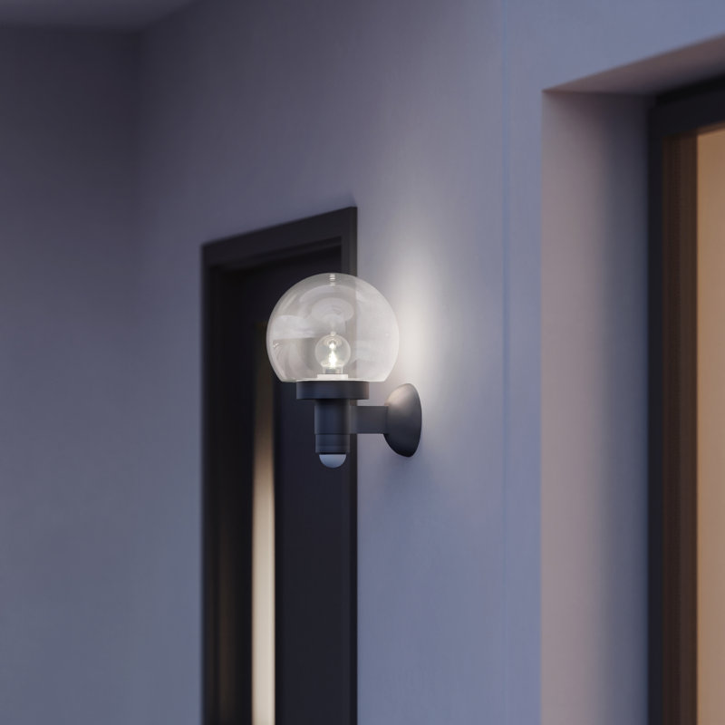 Classic Outdoor Globe Wall Light L 115 S Motion Sensor Soft Light Start Manual Override E27, Anthracite