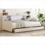 Lit plateforme tapissier simple avec rangement et fabrication en velours à finition beige, avec tiroirs et rangement intégré pour chambre à coucher résidentielle-1577240341