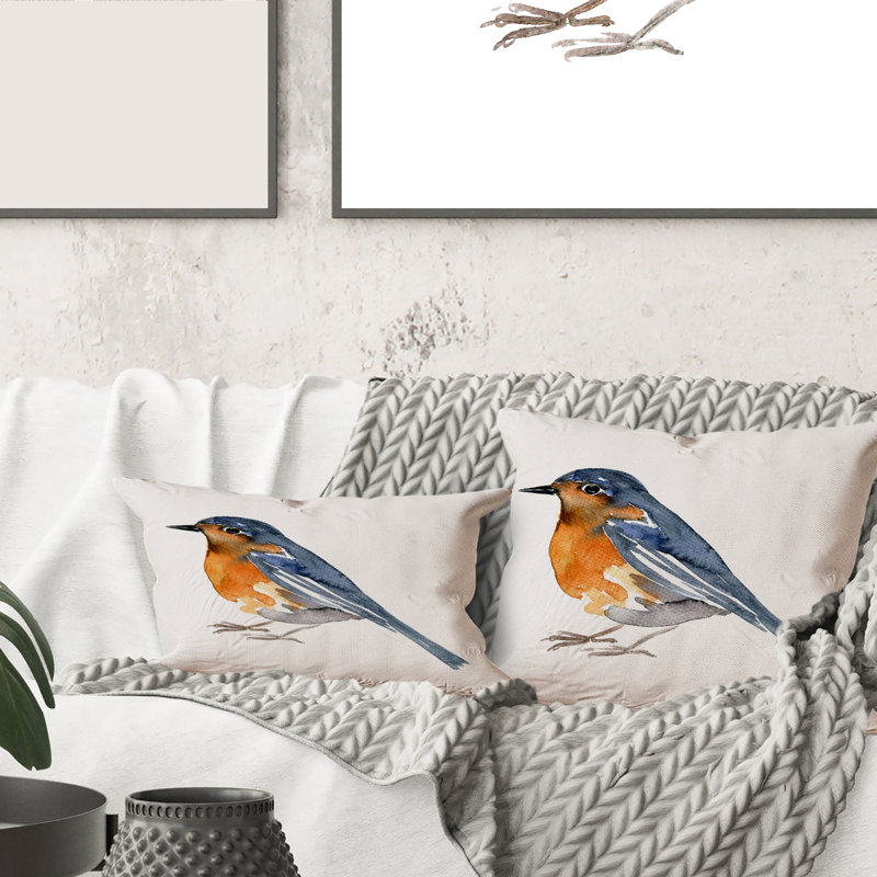 Oiseau orange rétro - coussin traditionnel imprimé