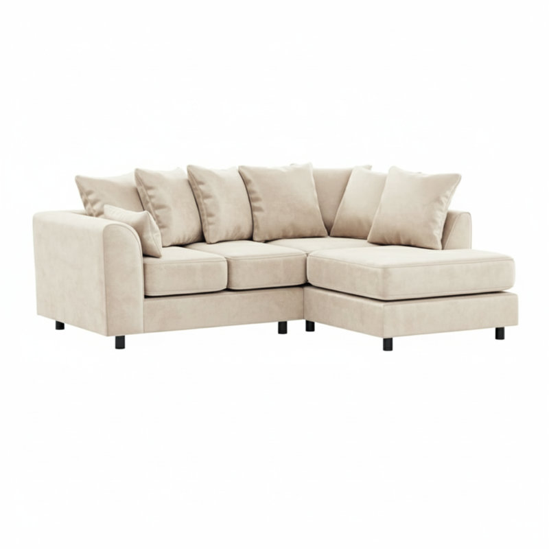 4 Seater Velvet Sofa & Chaise, Cream, Right