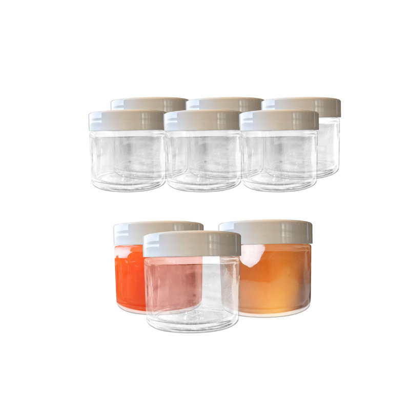 Pots en verre transparent de 2 oz avec couvercles blancs, contenants de rangement cosmétiques avec doublures intérieures pour crèmes, lotions, poudres et voyages d'Ecoqualité (24)