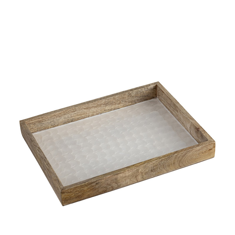 Plateau en bois de manguier naturel avec émail blanc perle