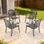 Chaise de patio 4 pièces en fonte d'aluminium avec structure noire et coussins bruns-1597471812